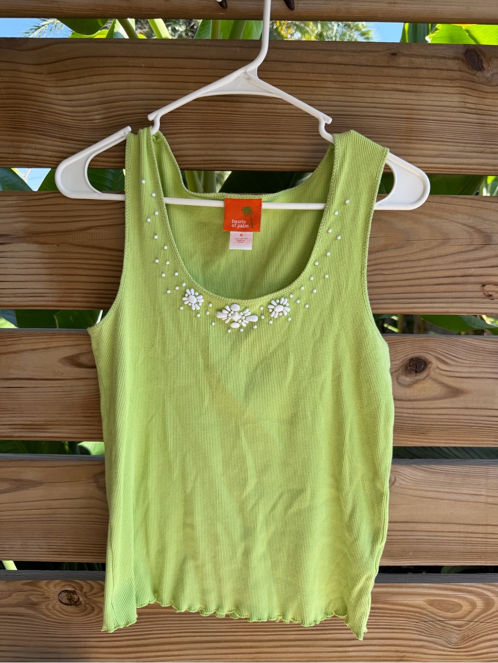 hearts of palm Lime Green Floral Bead Embellished Tank Top Y2K
